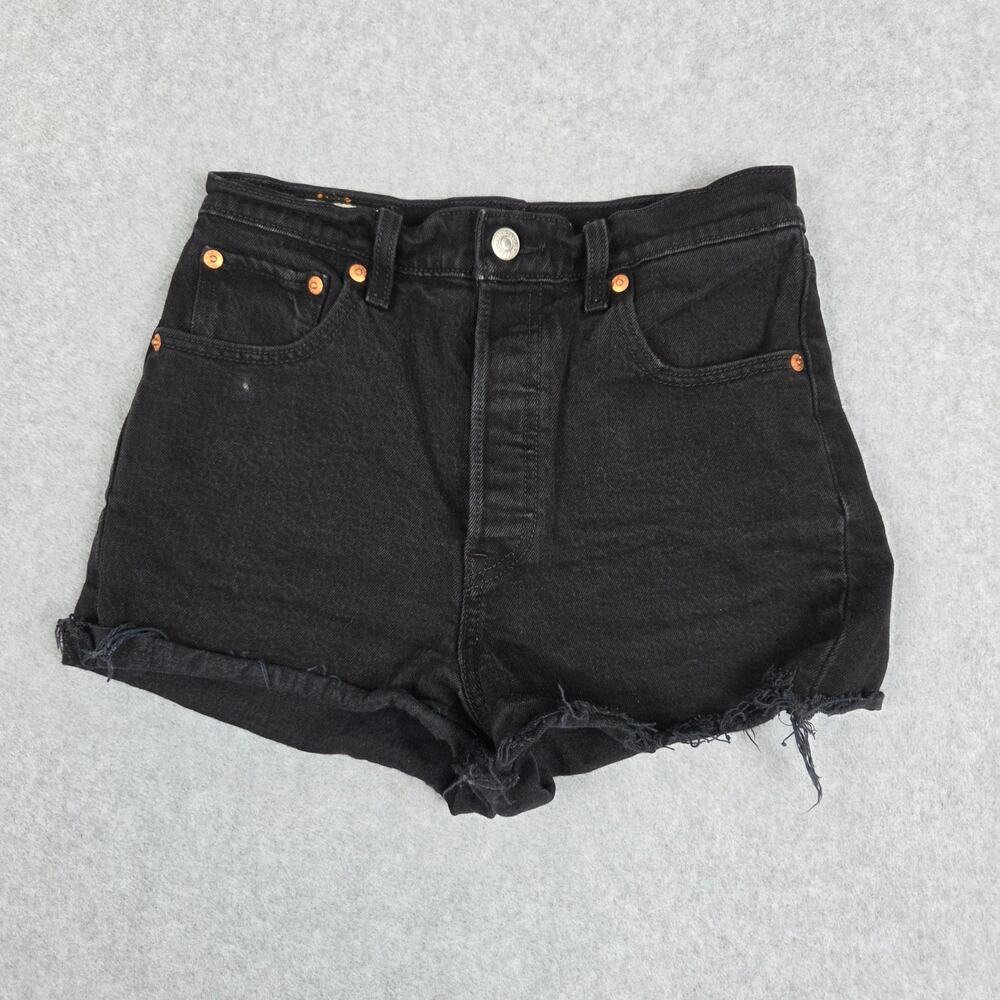 Levi's Premium Womens 26 Black Ribcage Shorts Button Fly Raw Hem Cut Offs